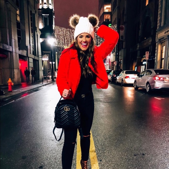 blank denim cropped faux fur jacket